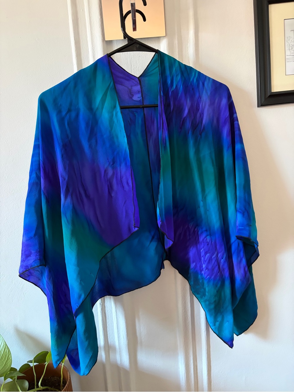 Silky Open-Front Blue & Teal Draped Jacket